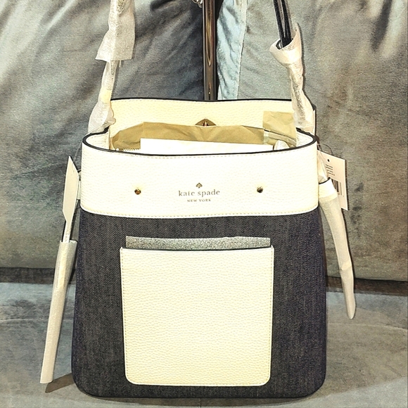 NWT KATE SPADE NEW YORK MARTI REAL DENIM & WHITE LEATHER LARGE BUCKET BAG - Picture 16 of 16